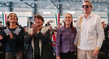 Delfina Gómez acompañó a Claudia Sheinbaum en el lanzamiento de Olinia 1 en el Edomex